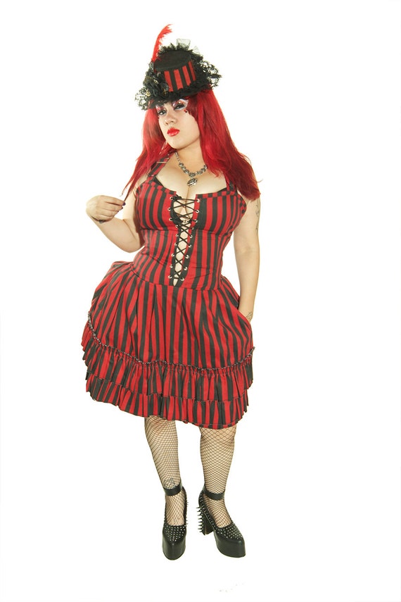 MERCEDES Red And Black Striped Dress