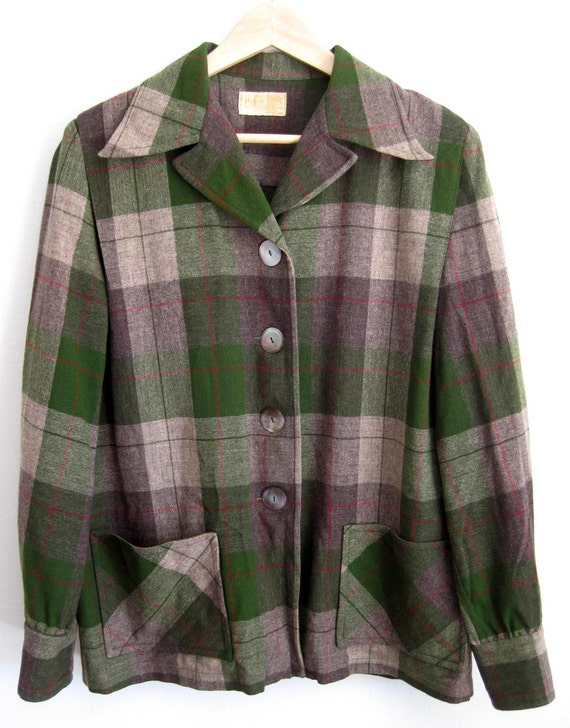 Vintage 50s Womens Pendleton 49er Jacket Green Plaid Wool