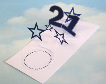 21st Birthday Card Spiral Pop Up 3D - Blue Stars – 21st Birthday Spiral Pop Up Card