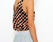 Geometric Blouse , Feminine V-Back Shirt , Spring Top , Elegant Shirt , Party Top , Printed Blouse