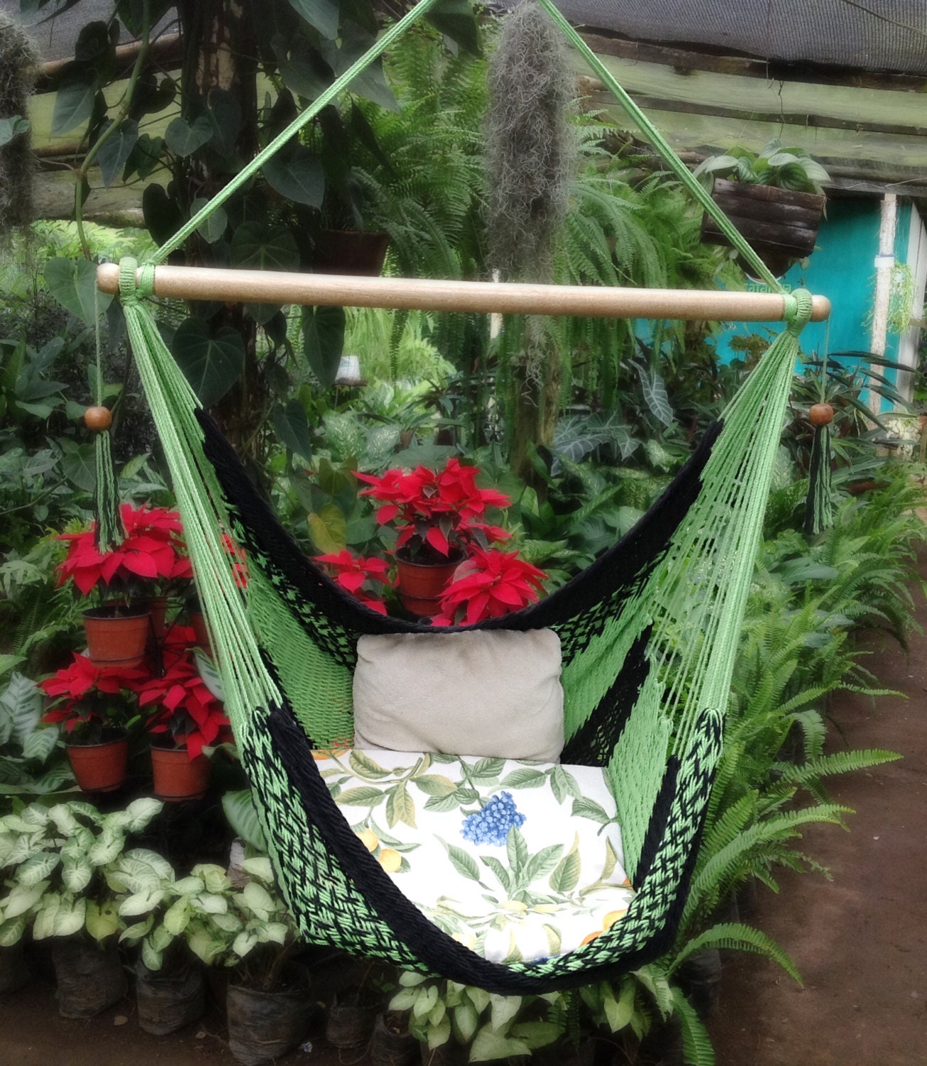 Black & Green Hammock Chair Handwoven