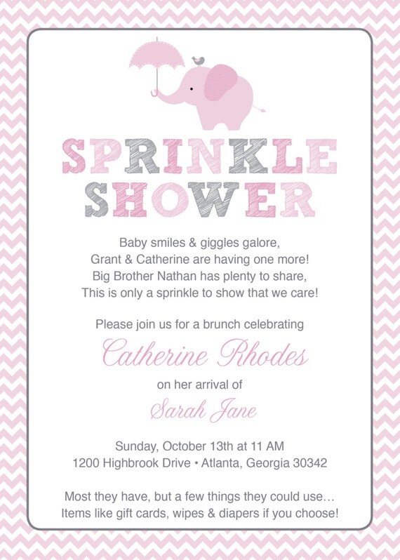 Pink Elephant Baby Sprinkle Shower Invitation / Pink Grey Girl