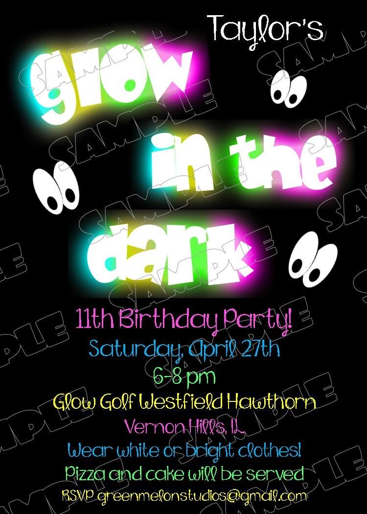 Glow in the dark invitations glow party birthday party