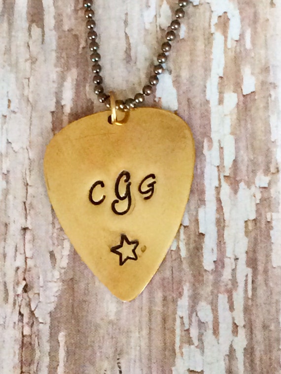 Items similar to Hand Stamped Personalized Guitar Pick Necklace on Etsy