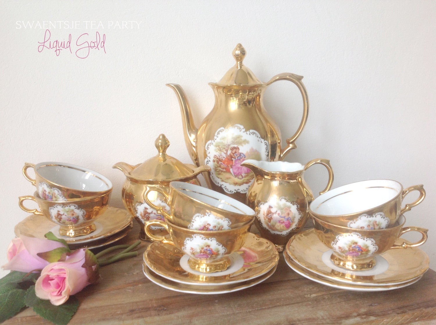 Antique Tea Set Bareuther Waldsassen Bavaria 'Liquid