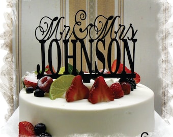 Wedding Monogram Mr and Mrs Cake Topper With Your Last (Family)Name - Custom Wedding Cake Topper