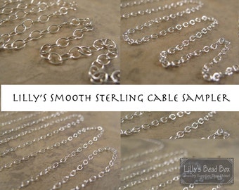 Silver Chain Sampler, Three Different Smooth Cable Chains, 3 Sterling Silver Chains, 12 Inches Each, Thin Silver Chain Mix, Jewelry Supplies