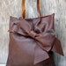 Chocolate Brown Bow Tote Bag in Distressed Matte Brown Leather by Stacy Leigh