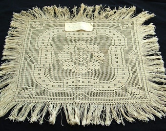 Antique Filet Crochet Doily Antimacassar Tidy handmade estate lace, provenance, 1900s, ecru OOAK