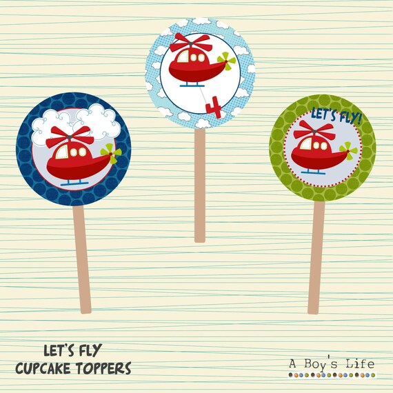 PERSONALIZED Let's Fly Cupcake Toppers Party Circles 2.5" PDF Il_570xn