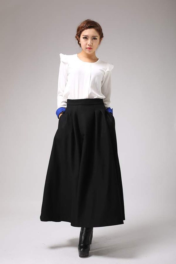 Black skirtmaxi skirt wool skirtwinter skirt pleated