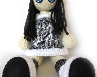 Goth doll crochet red black white soft toy dark by KooKooCraft