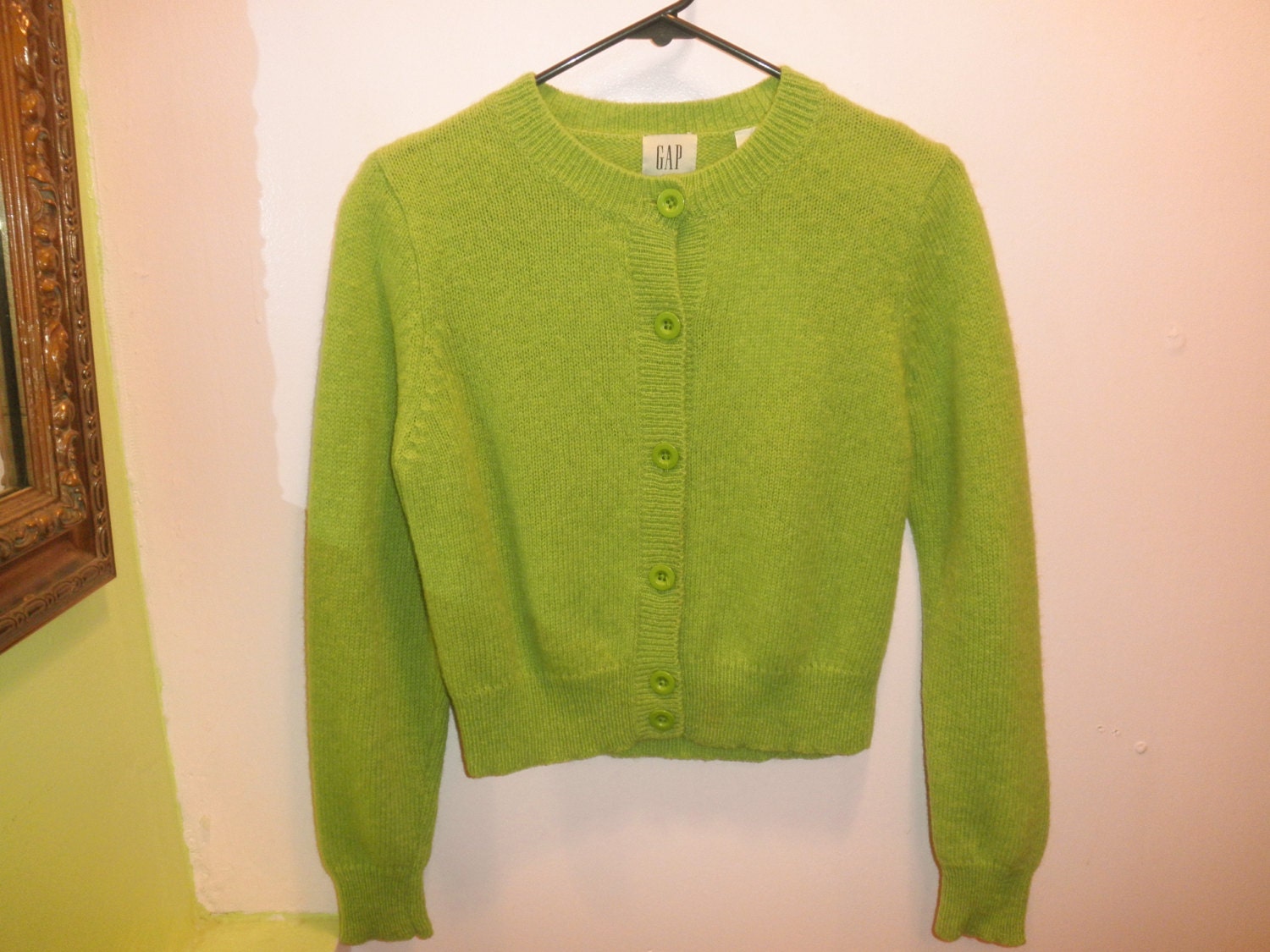 90s Gap neon lime green wool cropped cardigan sweater size