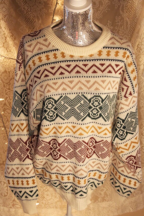 Vintage Patterned Oversized Sweater