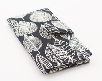 Women's Wallet, Organic Canvas Fabric Clutch, Vegan Wallet, Birch Leaves - Black and White