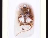Baby Girl, Nursery Decor Baby, Knitting Art, Mouse Art --- Beatrix Potter Print (Beautifully Matted to Fit 8x10 Frames)