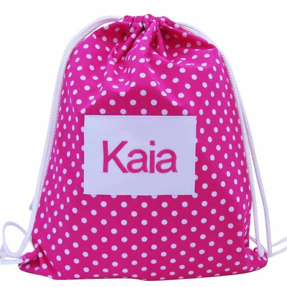 Personalised Girls Swim Bag Waterproof Backpack Pink Polka