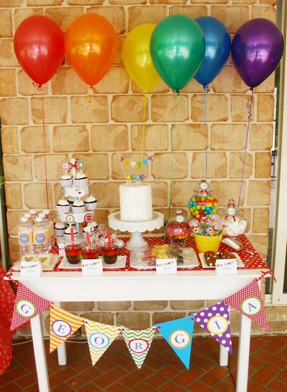 RAINBOW Birthday Party Printable Set - Rainbow Invitation, Cupcake Toppers, Bunting, Favor Tags & more Il_570xn