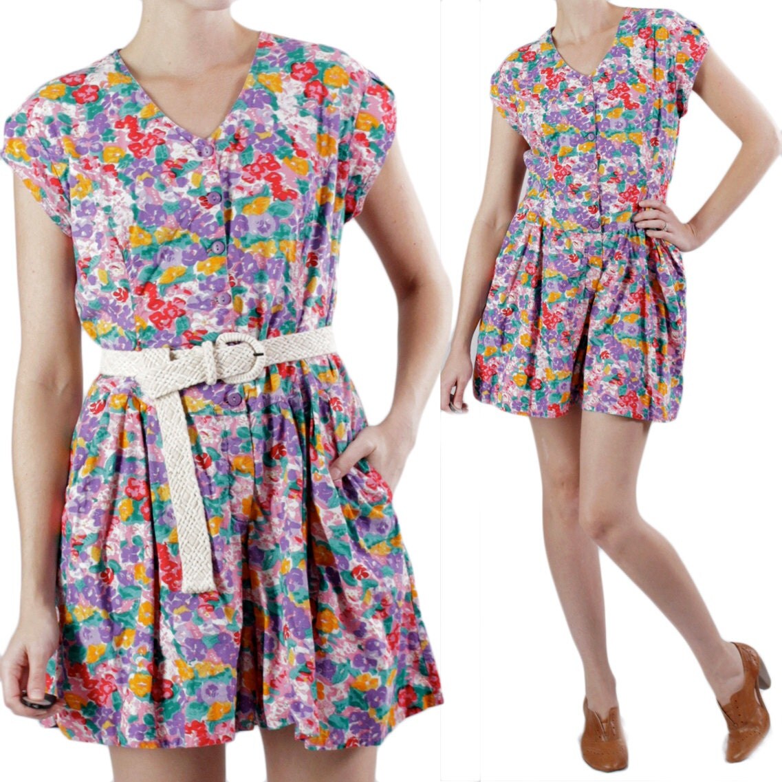 Romper Jumper Floral Print Shorts Dress bright by vintagestiles