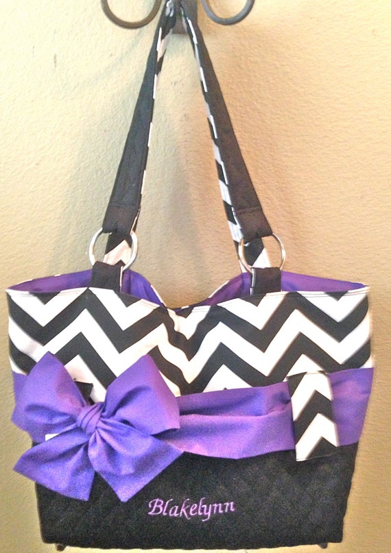Black White & Purple Diaper Bag With Interchangeable Sash.