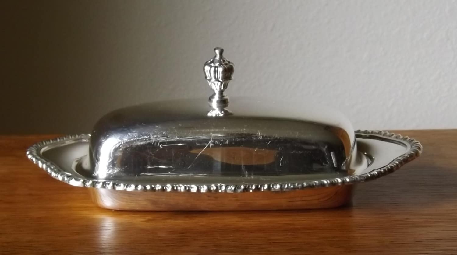 Silver Butter Dish with Glass Liner and Cover International