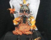 Primitive Halloween Black Cat Doll by Carly Smith of  Boggy Bottom Bayou