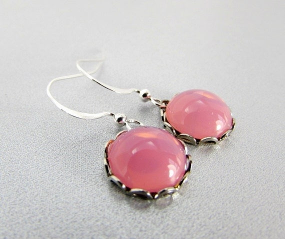 Pink Opal Earrings CZECH Glass Earrings Opal by RedGarnetStudio