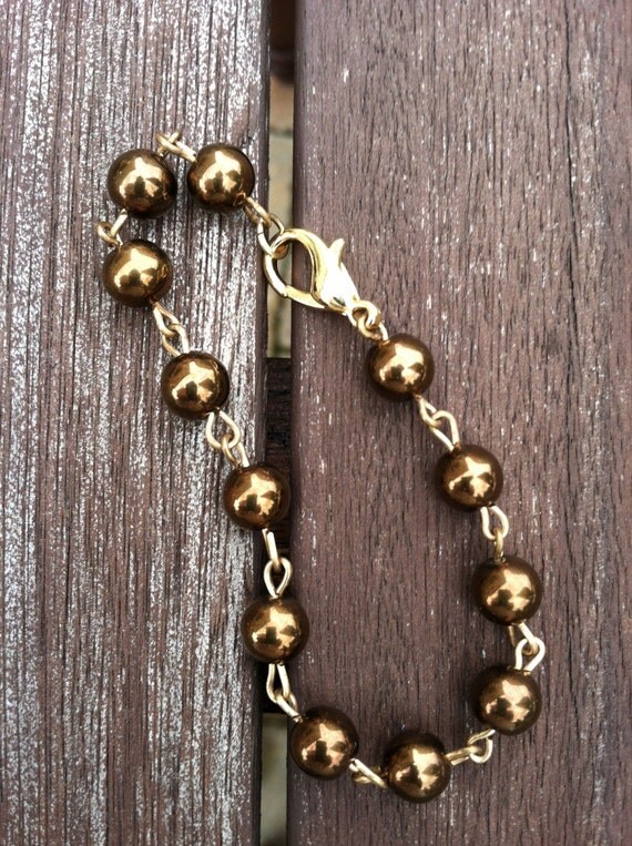 Items similar to Bronze Glass Pearl Bracelet on Etsy