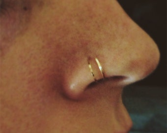 Set of 2 Hammered Double hoop Nose Rings in Gold, Rose Gold or Silver, double nose ring, ear coil, gold nose ring, double earring