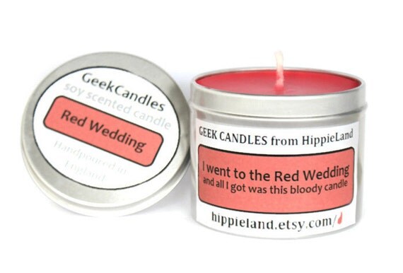 I went to the Red Wedding and all I got is this Bloody Candle Scented Soy Tin Candle 8oz. Game of Thrones. Soy Candles. Soy Tin Candles.