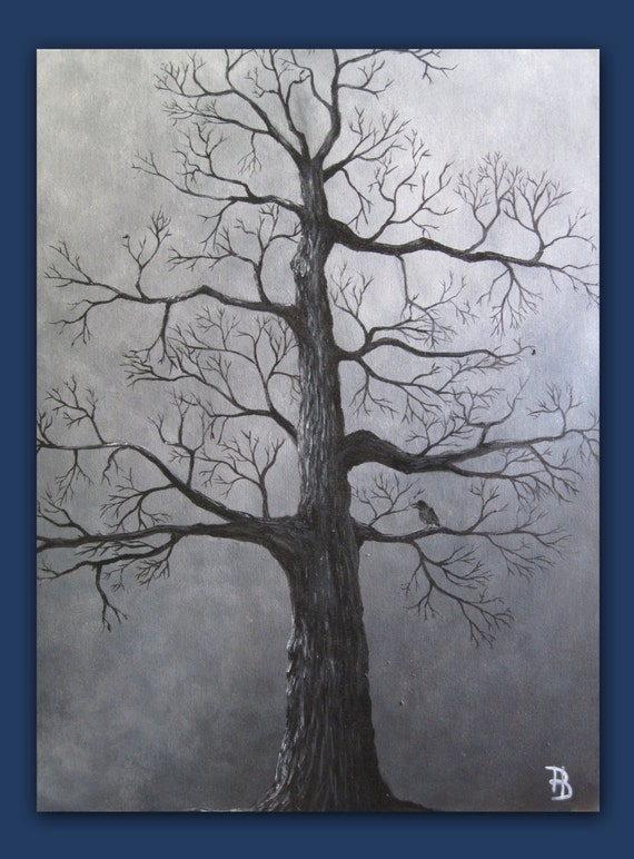 Black and White Acrylic Tree Painting