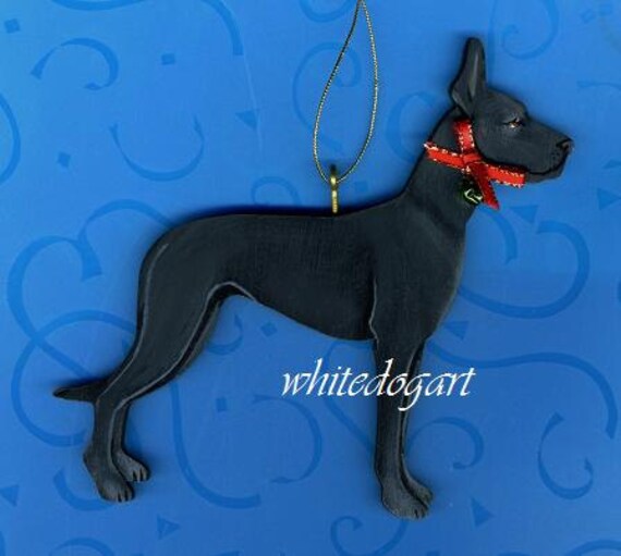 Handpainted Black Great Dane Christmas Ornament