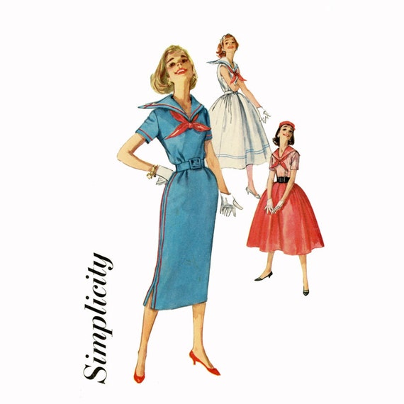 1950s Sailor Collar Dress Pattern Simplicity 2331 Bust 32 Slim