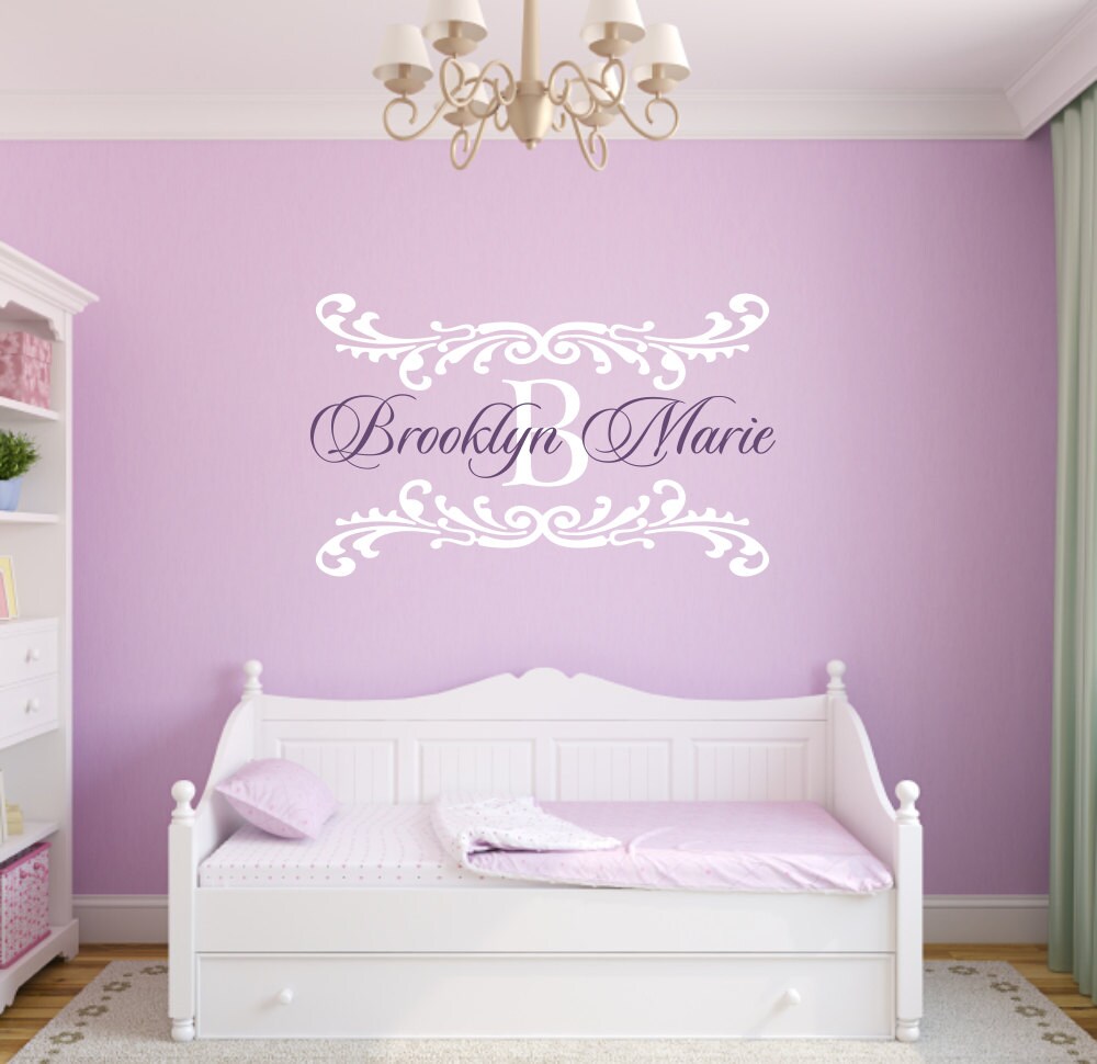 Name Wall Decal Damask Wall Decal Shabby Chic Heart by wallartsy