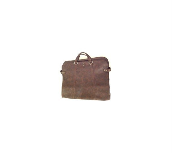 Brown leather garment bag. hanging bag. travel by cdcvintage