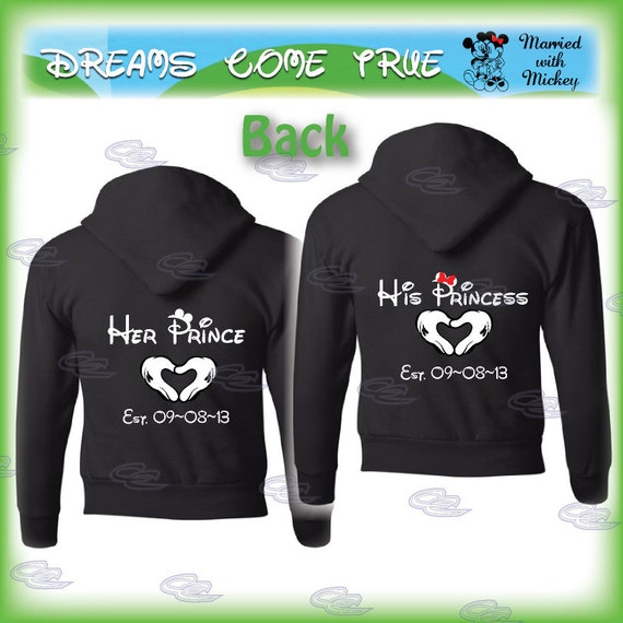 Her Prince His Princess Disney matching couple shirts, mickey minnie mouse mickey's hands with heart, custom date, 112