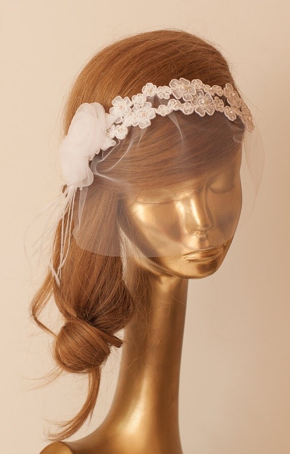 Ivory Lace Birdcage Tulle VEIL Vintage Style Birdcage Veil.