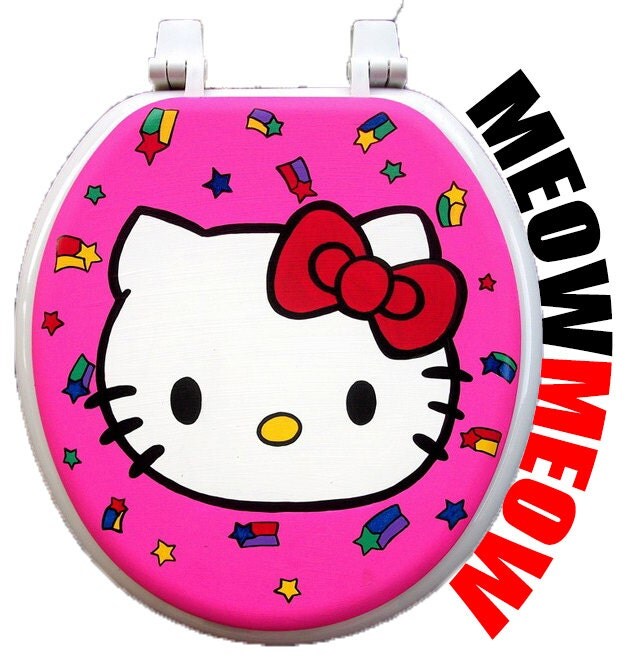 Hello Kitty Hand Painted Toilet Seat by Debbie Is Adopted