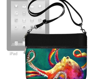 Clara Nilles Cute iPad Air 2 Case Tablet Case Octopus iPad 1 2 3 4 Purse Adjustable Strap Crossbody Bag Steampunk Teal RTS
