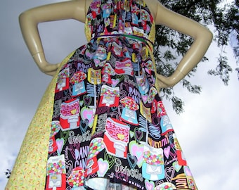Candy Crush Sundress Hippie Kitschy Geek Mom Birthday Party Sweet Tooth Dress Black Yellow Red M L XL Plus Size Adult Convertible Sundress