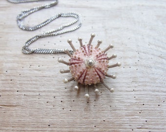 Pink Sea Urchin Sterling Silver Necklace Sea Anemone