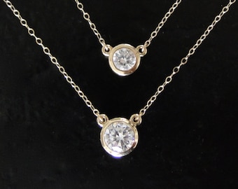 Diamond CZ Solitaire Necklace, 14K Yellow, Rose, or White Gold, 1 Carat or 1/2 Carat CZ Solitaire Necklace - As Seen On Kelly Ripa