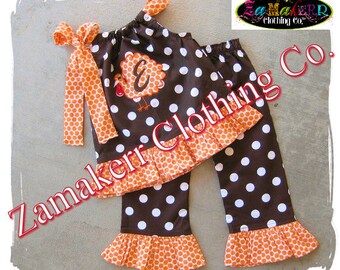 Custom Boutique Girl Fall Thanksgiving Turkey Outfit Clothing Personalized Pant Baby Pumpkin Set 3 6 9 12 18 24 month size 2T 3T 4T 5T 6 7 8