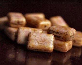 Rose Gold Topaz Luster Picasso Czech Glass Bead 8x12mm Rectangle : 12 pc