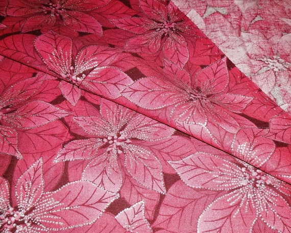 Pink Poinsettia Cotton Fabric Christmas Winter Festival 1 Yard