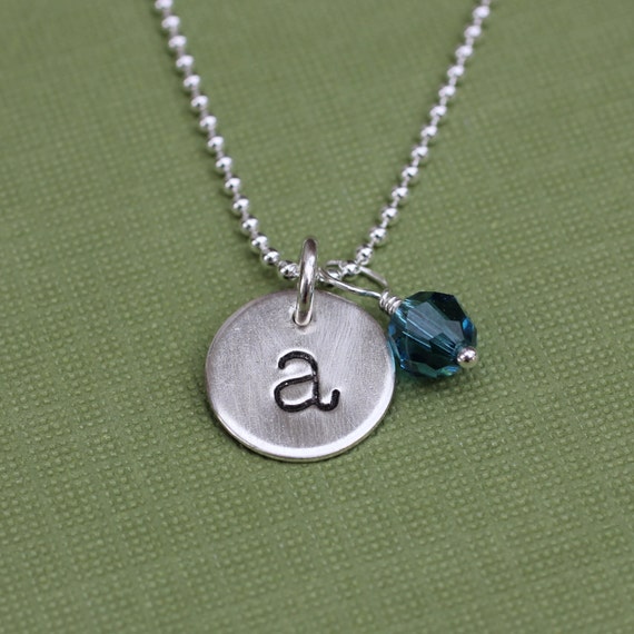 Initial and Birthstone Necklace Letter by AnnaOurthJewelry on Etsy