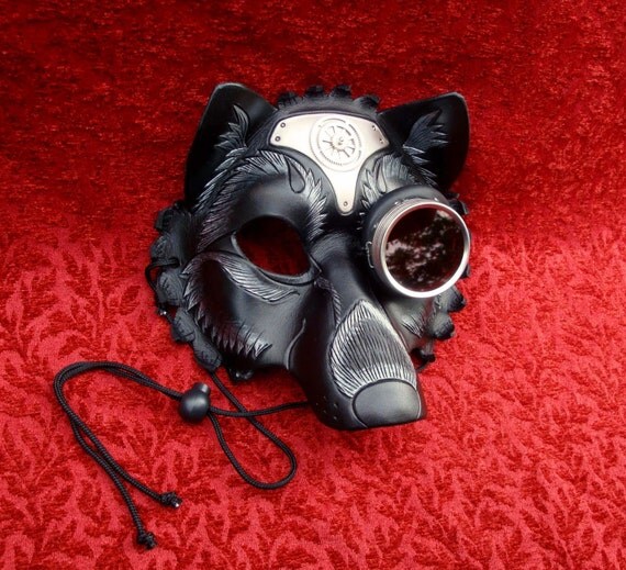 Steampunk Wolf Leather Mask… handmade mixed media leather