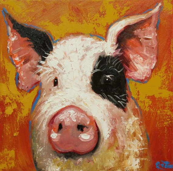 Pig painting 89 12x12 inch original oil painting by Roz