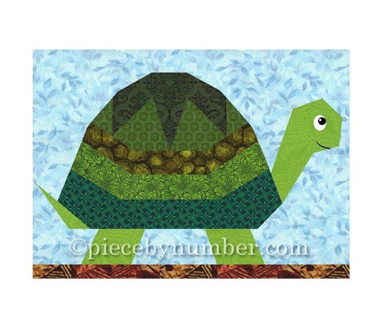 Turtle quilt block pattern paper piecing by PieceByNumberQuilts
