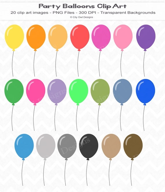 Party Balloons Clip Art Set Colorful 20 Images Digital Clip
